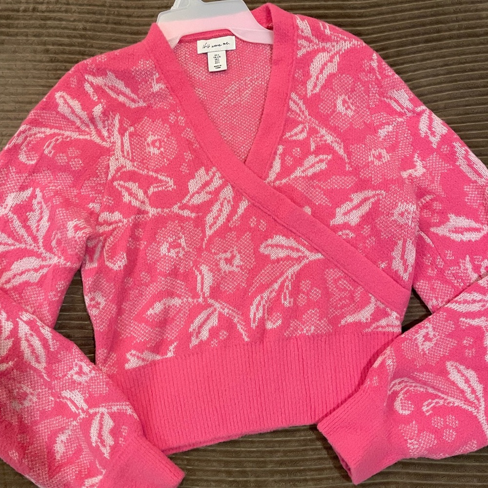 Bright Pink Floral v-neck Sweater